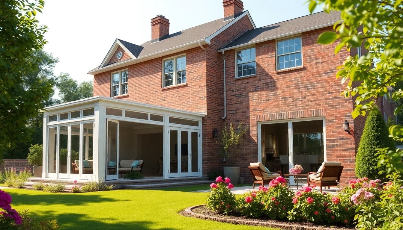 Stunning colonial home addition showcasing modern design elements harmonizing with traditional architecture.