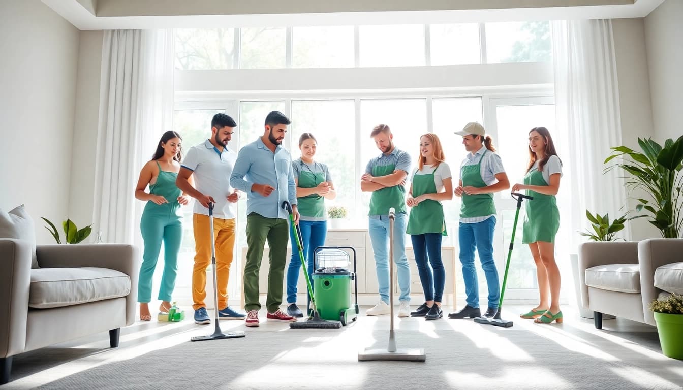 Efficient cleaning services near me, showcased by a team in action within a cozy home setting.