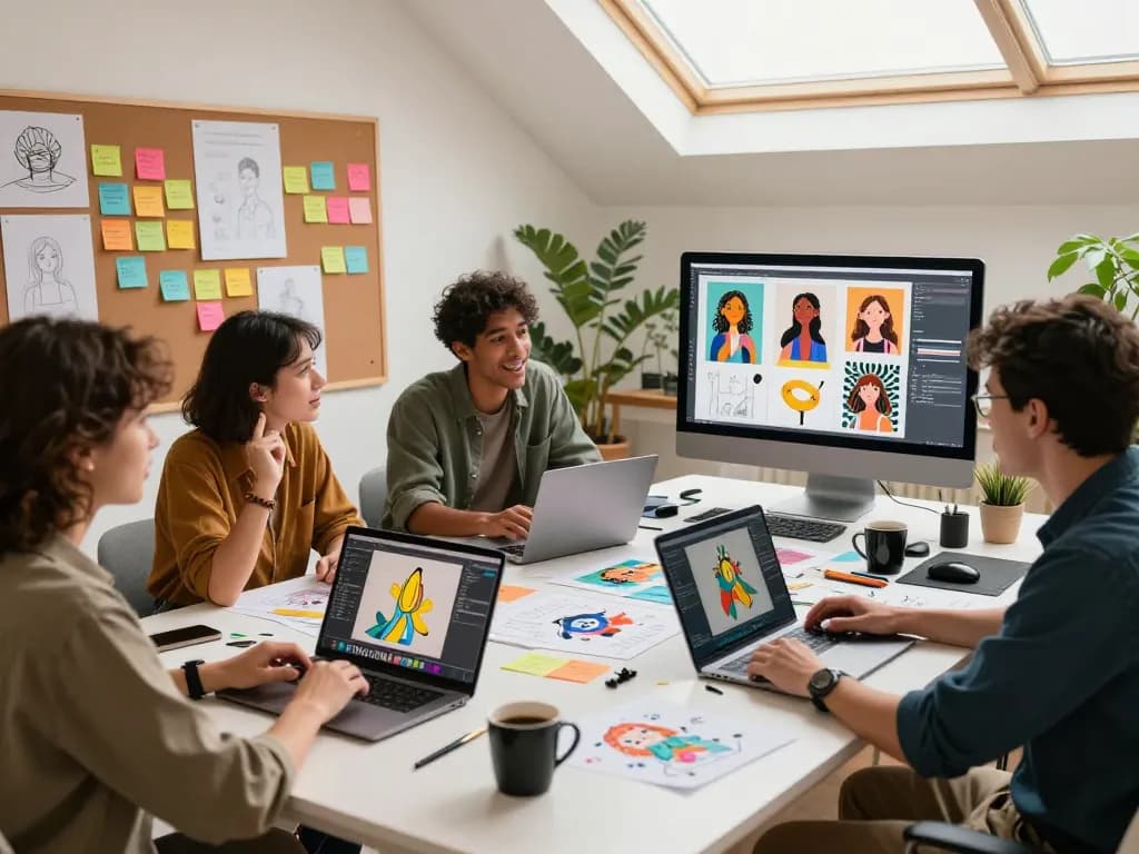 Designers collaborating with Nano Banana 2 AI image editor in a vibrant studio