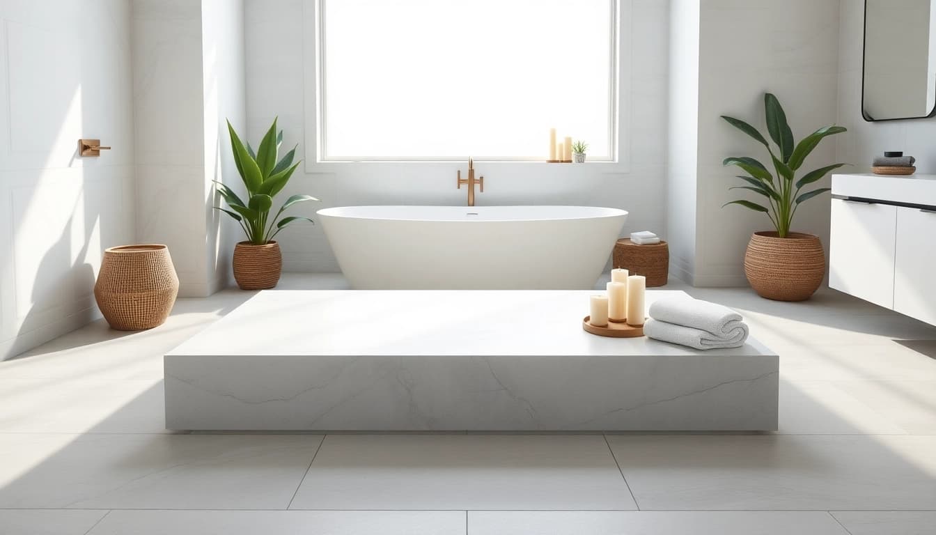 Showcasing elegant shower bases with polished stone in a modern bathroom setting