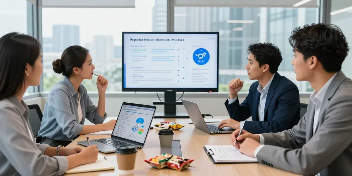 Business team collaborating on bolt ons for telecom solutions in a modern office environment.