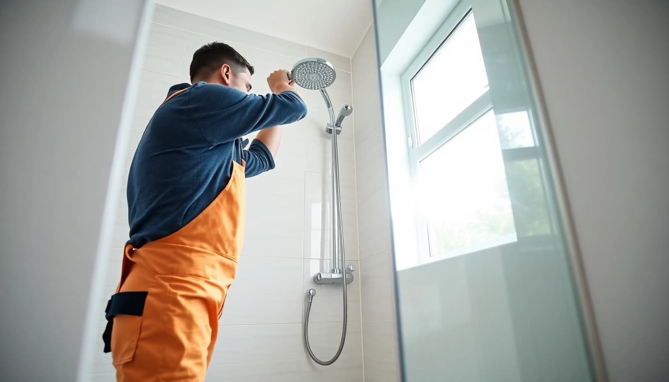 Bathroom fitter Manchester installing modern shower fixtures with precision and creativity.