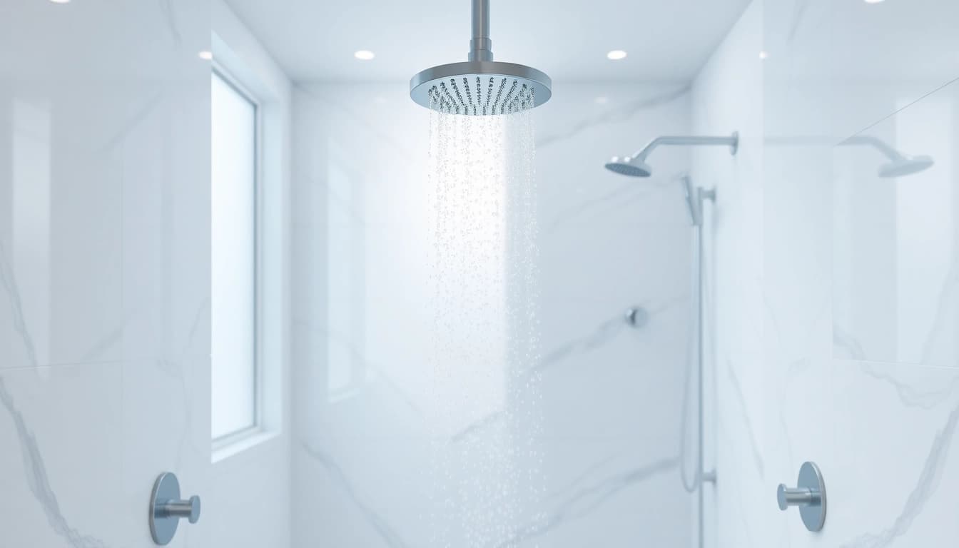 Experience elegant showers with a luxurious rainfall showerhead in a modern bathroom setting.