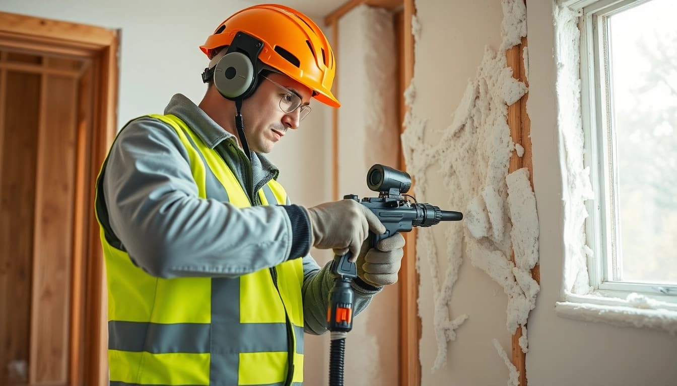 Spray foam removal companies UK technician expertly removing insulation.