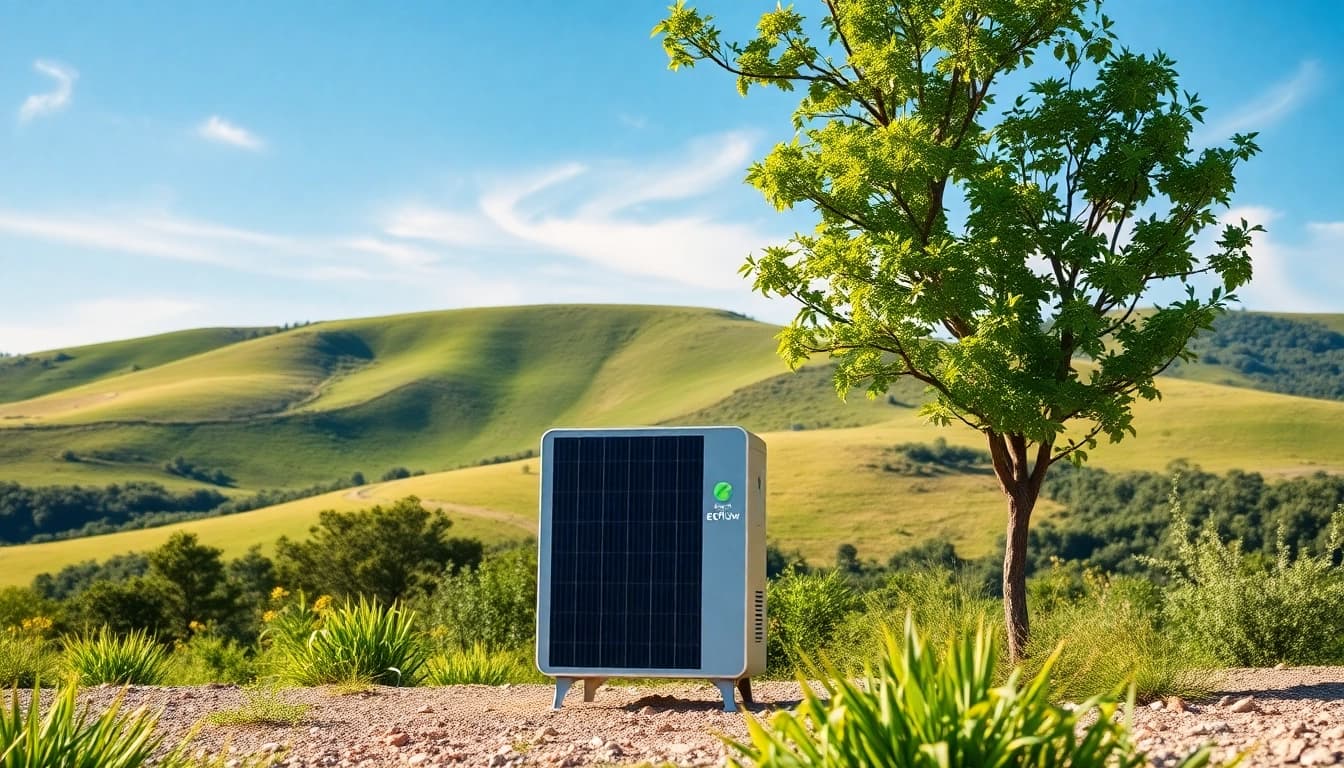 EcoFlow solar generator showcased in a serene landscape, highlighting sustainability and energy efficiency.
