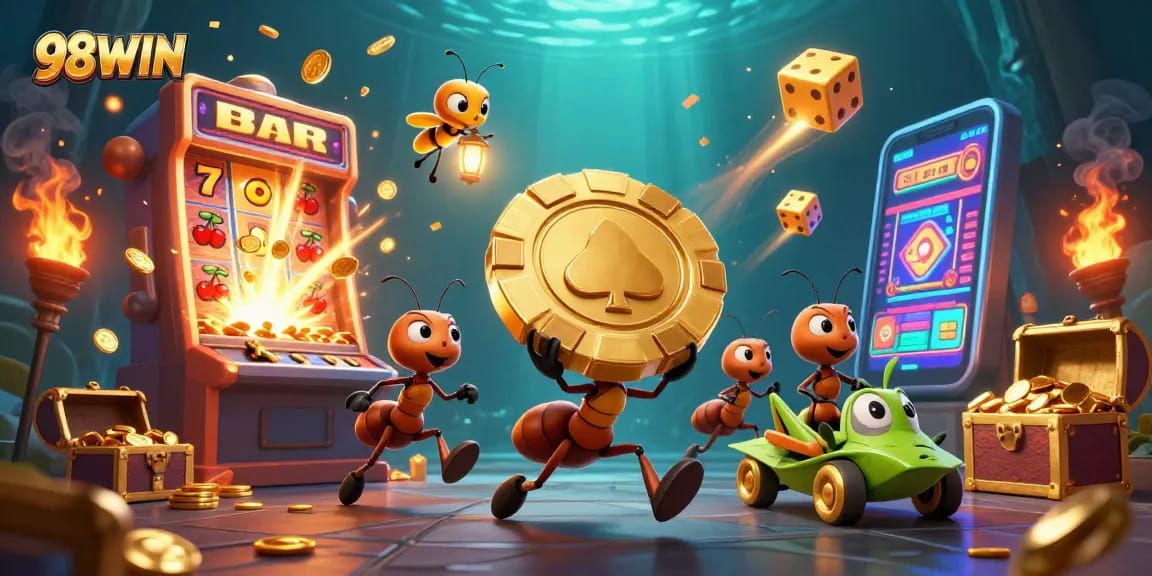 Experience thrilling gameplay with the 98WIN heist team, featuring exciting casino elements and vibrant visuals.