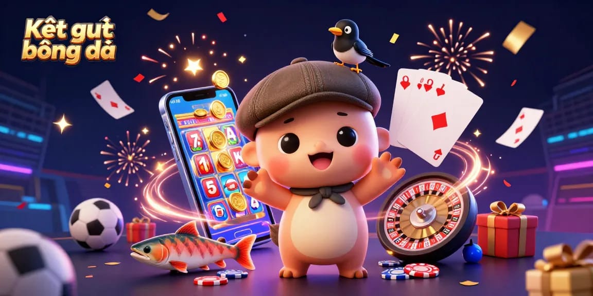 Engage with Kết quả bóng đá through dynamic sports and gaming elements in this vibrant 3D illustration.