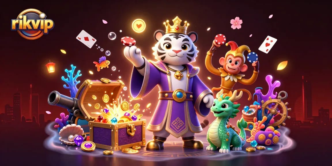 Experience an exciting win at rikvip with a vibrant 3D casino scene filled with playful characters and rich game elements.