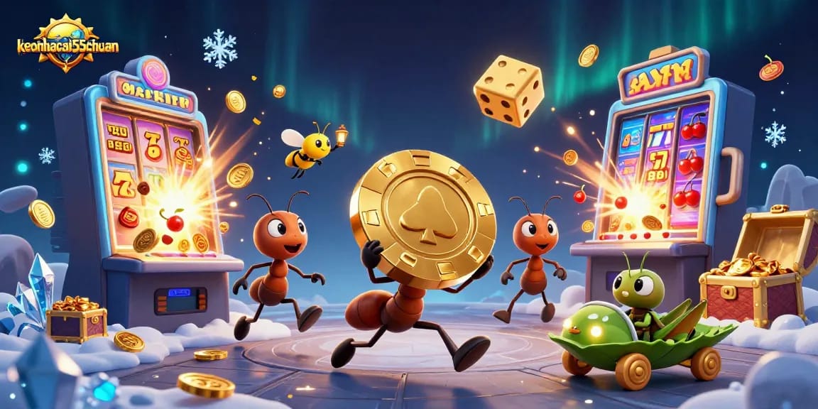 Engage in exciting challenges at keonhacai55chuan with a colorful illustration of gambling-themed adventure!
