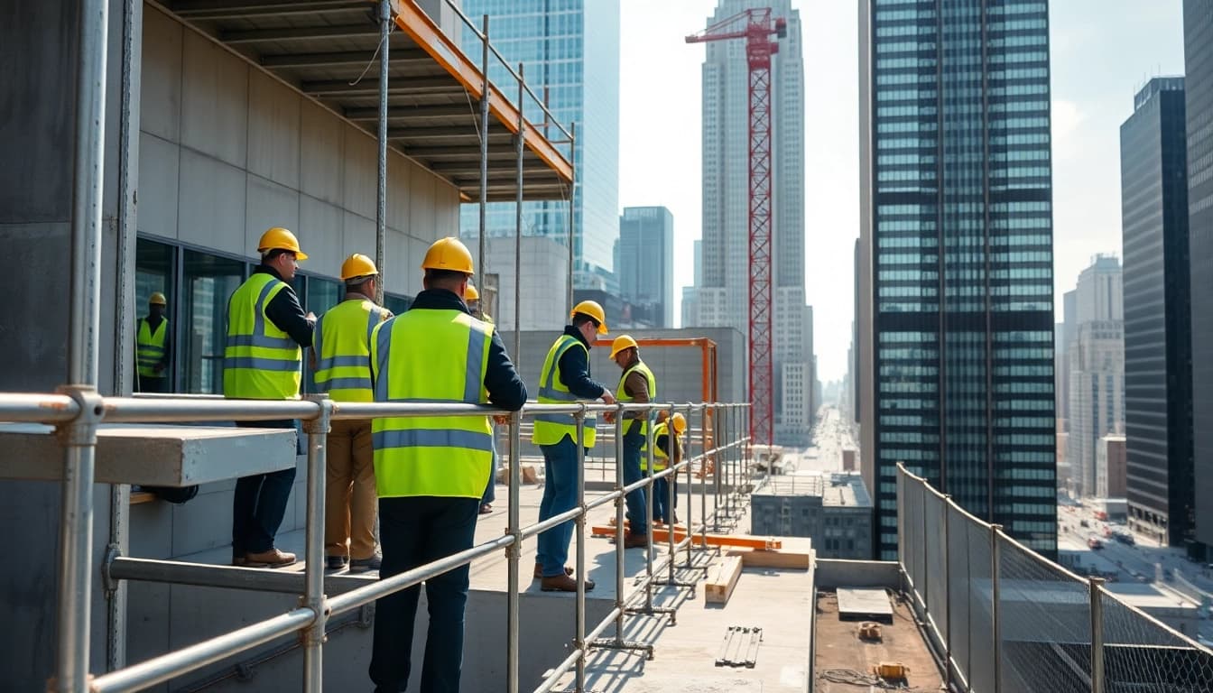 New York City Commercial General Contractor engaged in active construction work displaying teamwork.