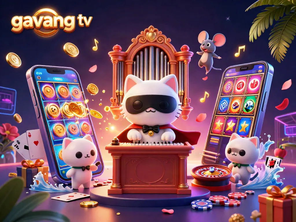 Experience thrilling gaming at gavang tv with vibrant casino elements and animated characters.