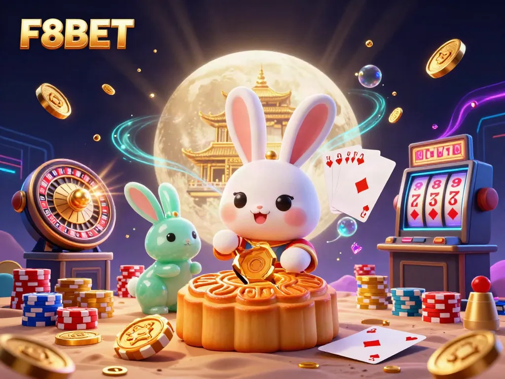 Engage with F8BET's exciting games and vibrant atmosphere in a captivating 3D digital scene.