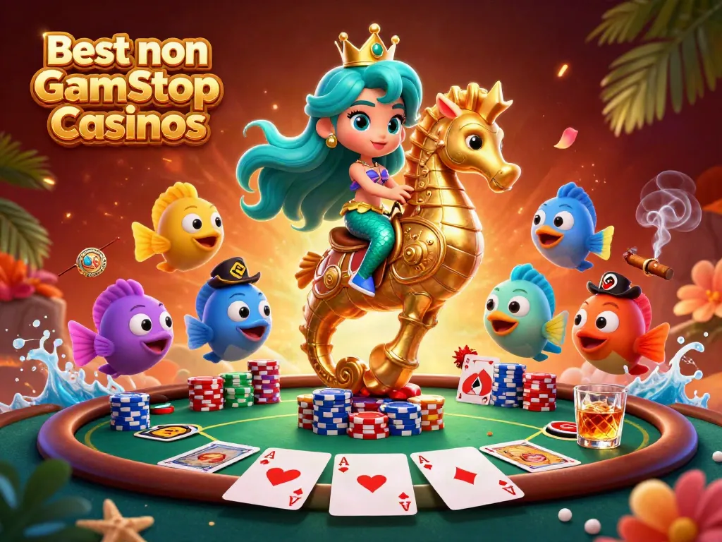 Experience the excitement with the best non Gamstop Casinos featuring a mermaid princess and vibrant game elements.
