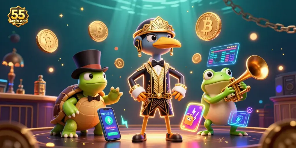 Engage with the exciting 55 club login apk, showcasing vibrant characters in a dynamic casino setting.