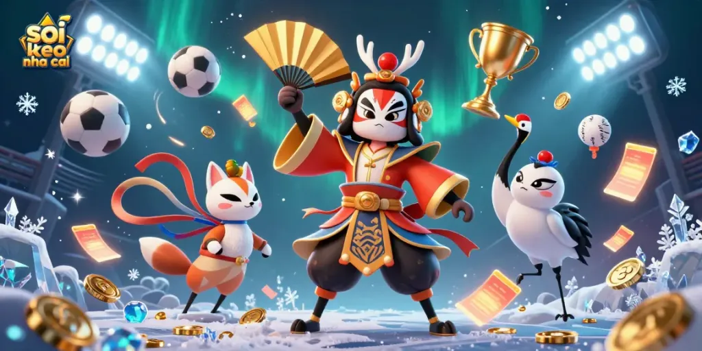 Engage with the vibrant world of "soi keo nha cai" showcasing sports betting elements in an exciting 3D illustration.
