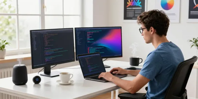Developer showcasing instant indexing solutions in a tech workspace