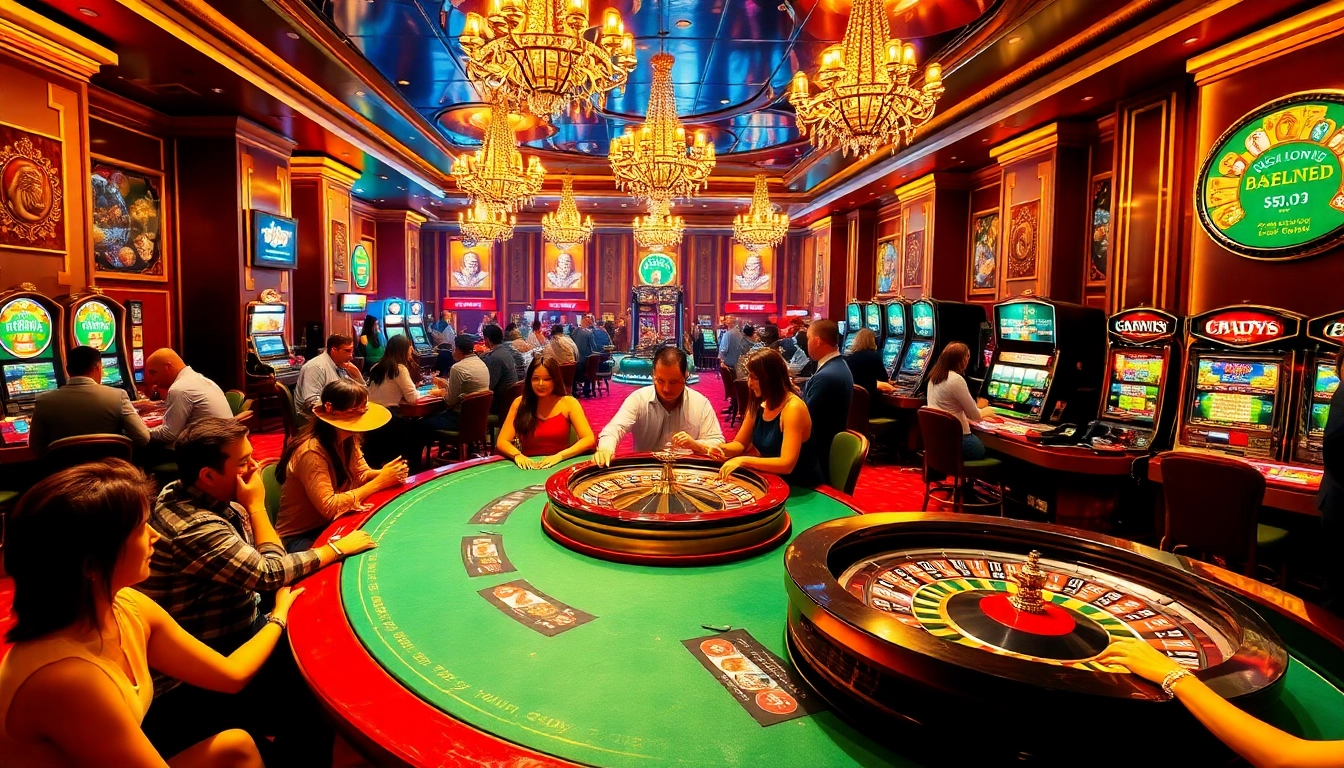 Gamblers enjoying thrilling action at a luxurious casino while exploring the link kuwwin for optimal strategies.