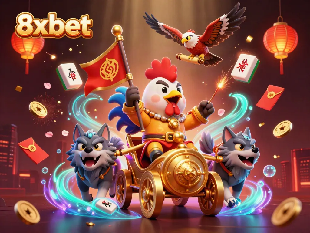 Experience the excitement of 8xbet with a vibrant 3D casino illustration showcasing thrilling elements.