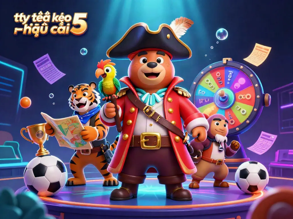Tỷ lệ kèo nhà cái 5 displayed with characters in a vibrant sports betting atmosphere, showcasing dynamic betting elements.