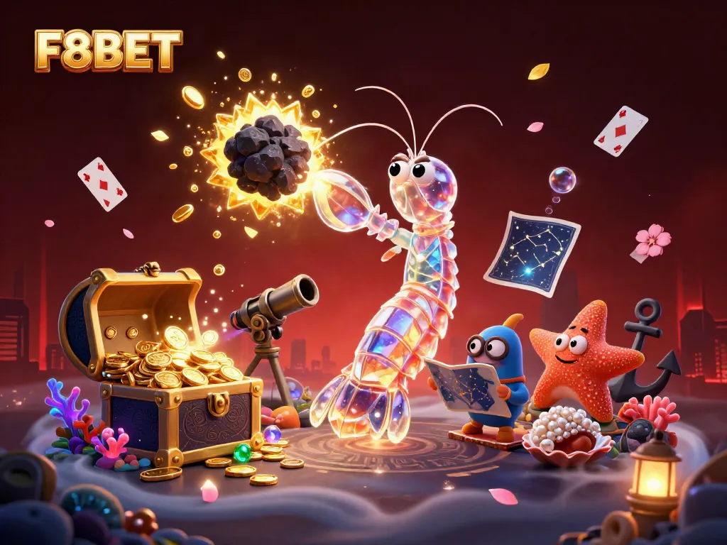 Experience the thrill of F8BET with dynamic 3D casino elements and colorful gems exploding in an action-packed scene.