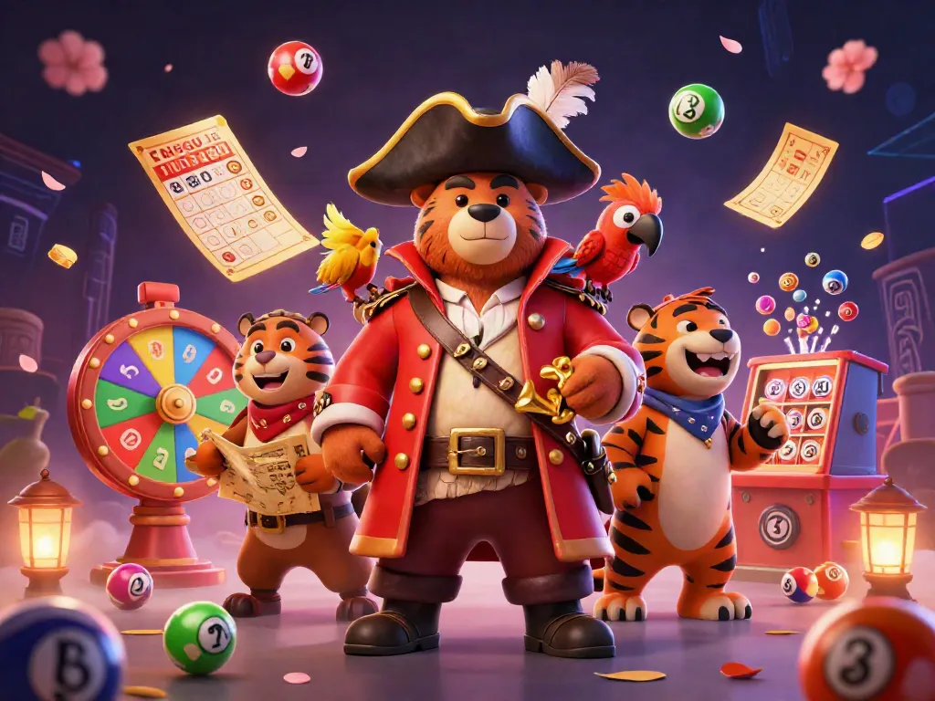 Join the excitement at ONE88 with a vibrant scene of a cartoon pirate captain bear and friends amidst dynamic game elements.