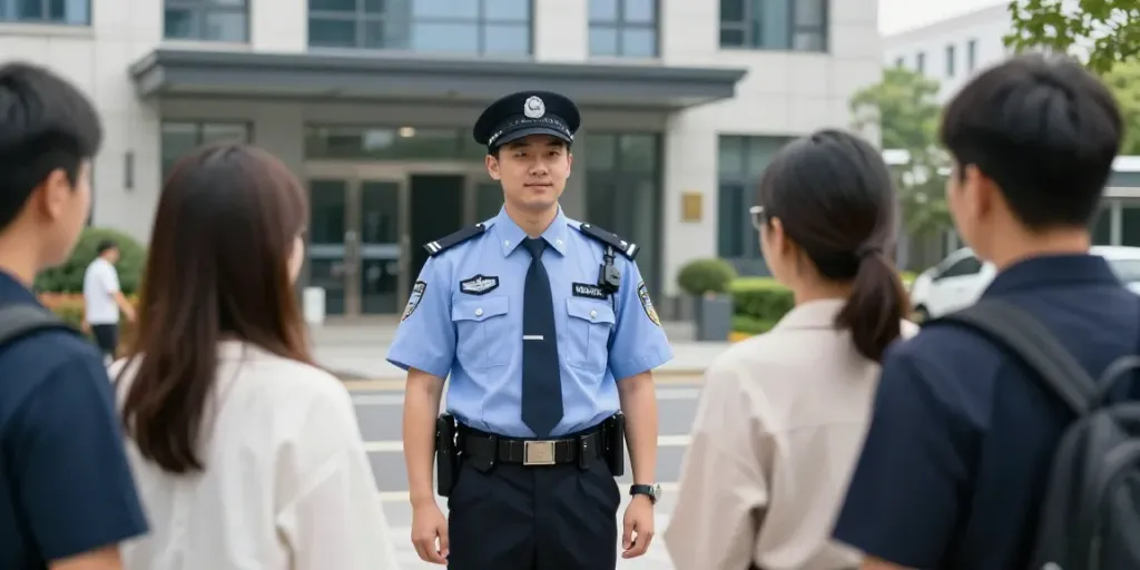 Security Guard providing professional assistance at a local venue entry.