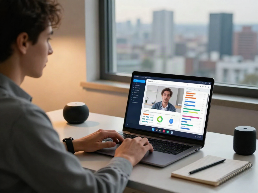Engaging user interaction with spicychat during a productive video call in a modern office.