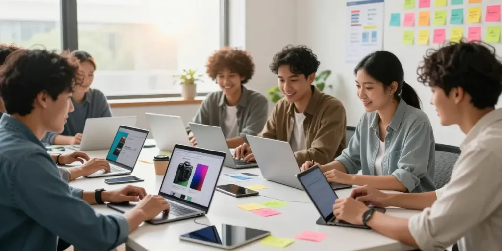 Sneak a peek at this website featuring a diverse team collaborating on innovative e-commerce ideas.