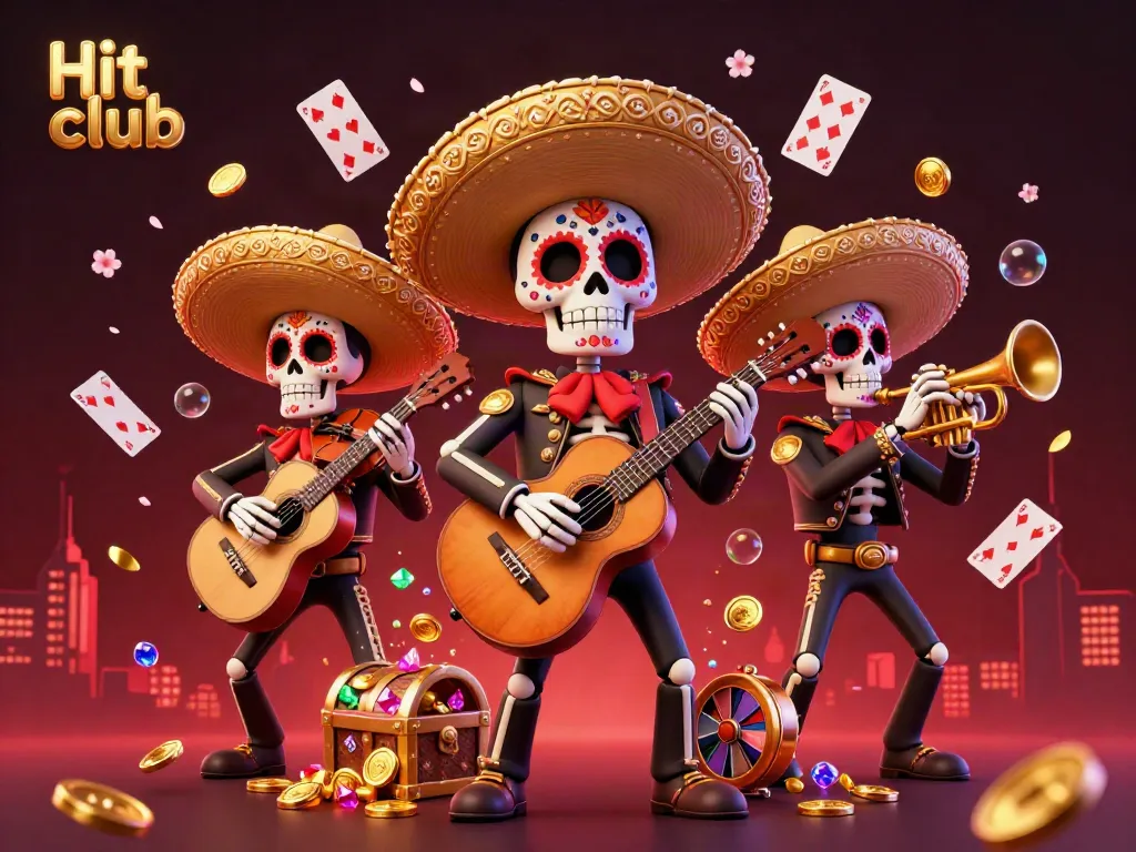 Play lively games at Hit club with a spectacular mariachi band in a colorful casino scene.