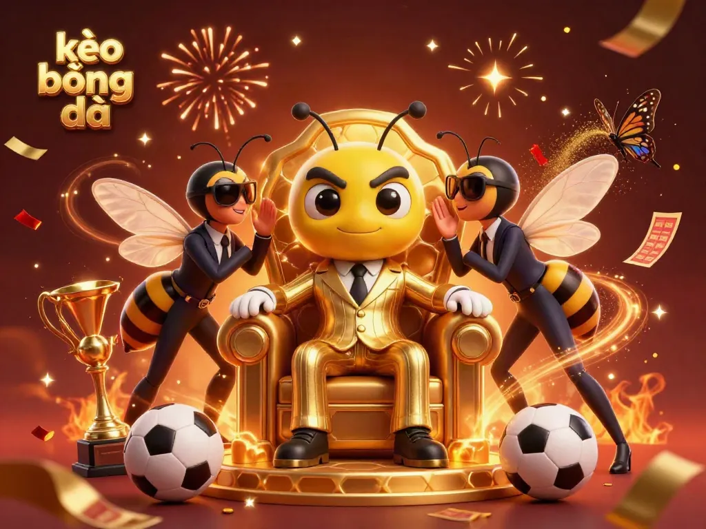 Engage with kèo bóng đá in a vibrant scene with a bumblebee mob boss overseeing sports betting.