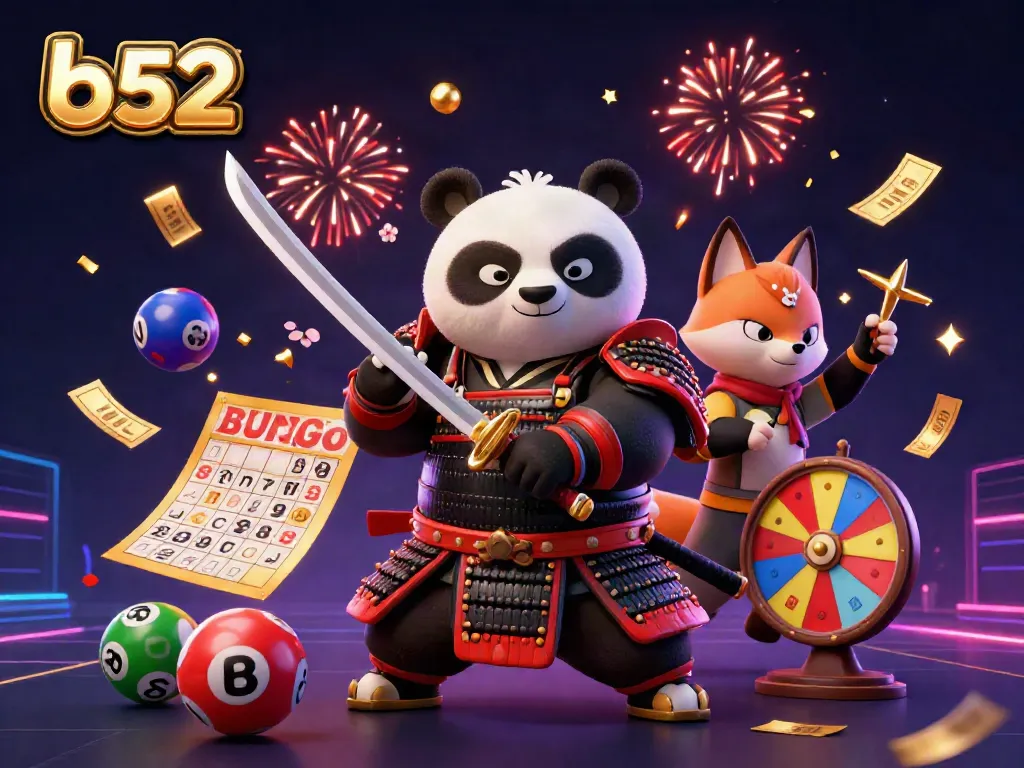 Engage in thrilling gaming at b52 with vibrant lottery balls and animated characters.