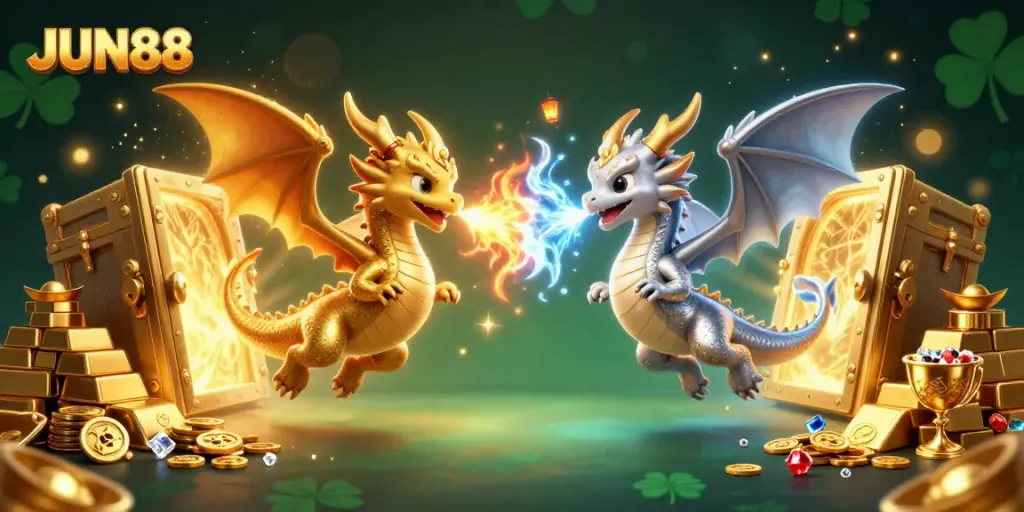 Engage in rewarding gameplay with JUN88 while surrounded by vibrant dragons and treasure.