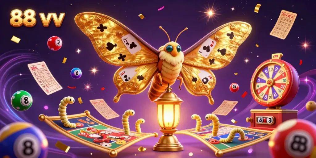 Experience thrilling gameplay with 88 vv in this vibrant casino-themed illustration.