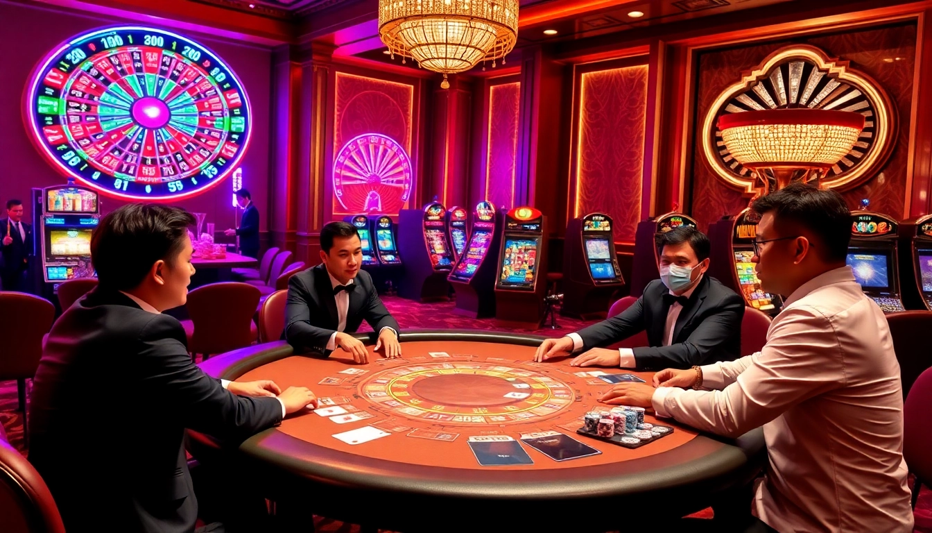 Engaging high-stakes poker game scene at https://hu88u.com/ with vibrant casino elements and players.
