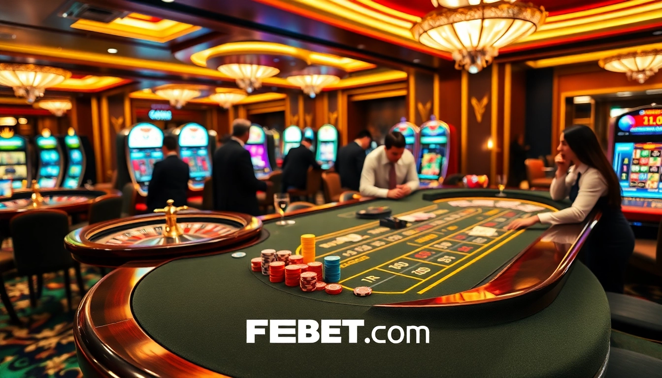 Players engaging at a vibrant casino table, highlighting FEBET com's exciting gaming experience.