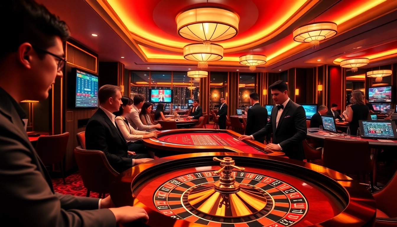 w88.nyc online casino experience with players enjoying Baccarat and Blackjack in a luxurious setting