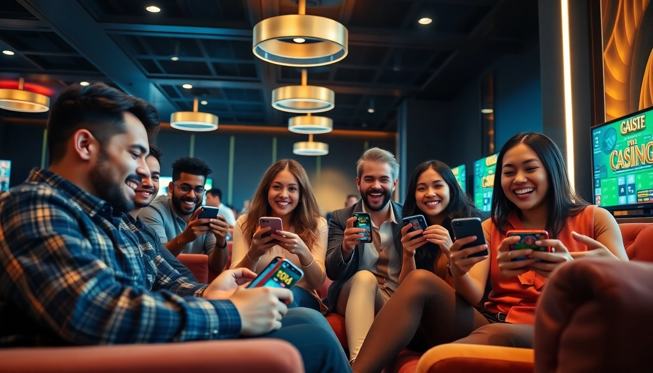 Excited players enjoying online casino games at vvvwin88.live in a modern gaming environment.