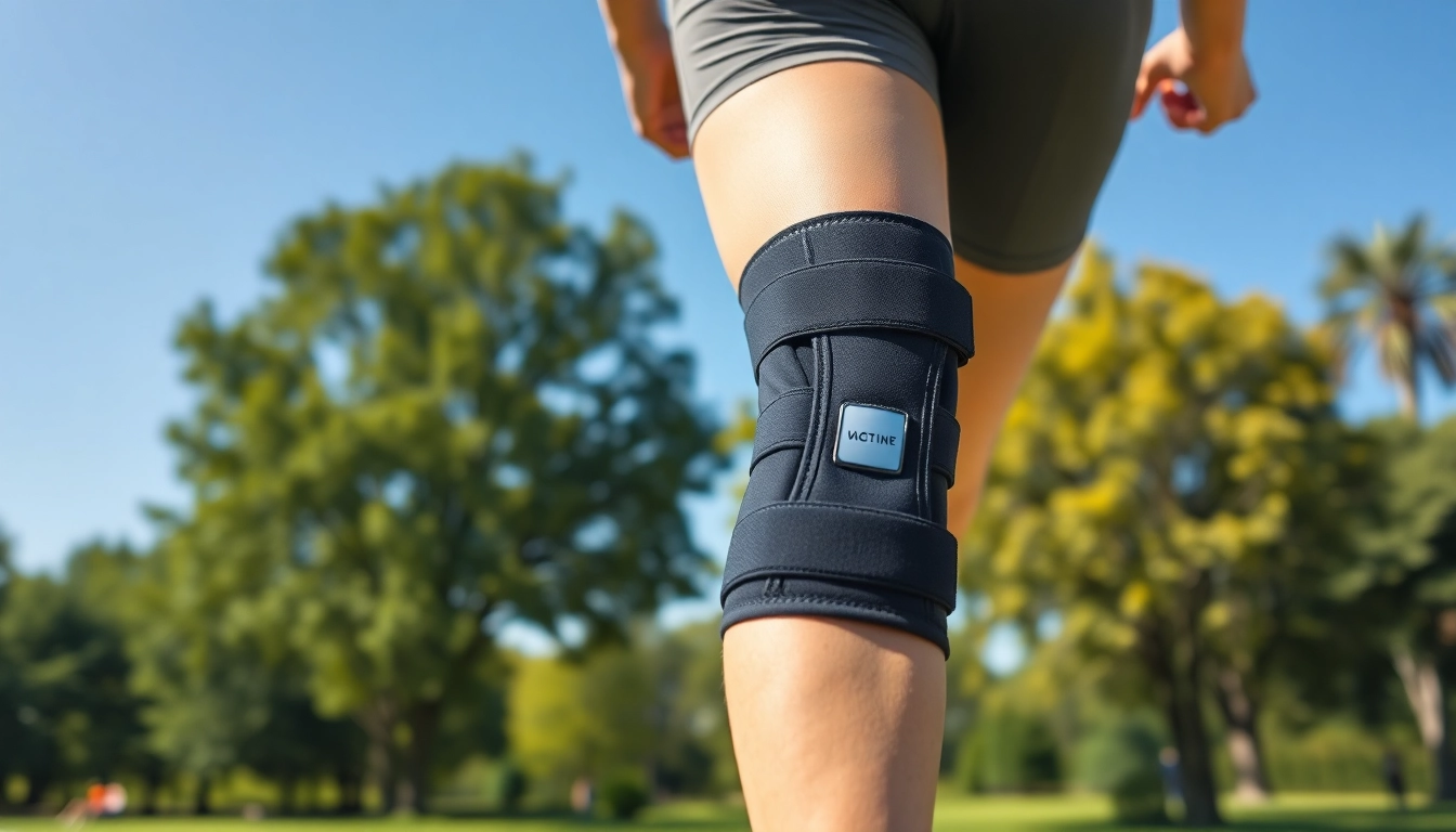 Do sciatic nerve leg braces work? Active person using a sciatic leg brace in a park, demonstrating support and comfort.