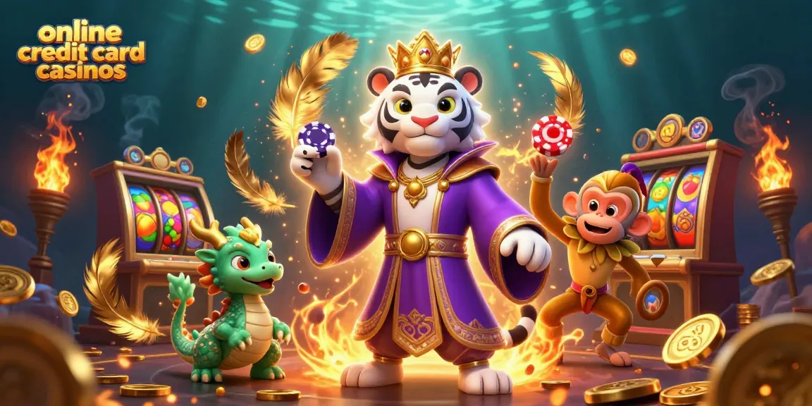 Experience the excitement of online credit card casinos with a vibrant 3D casino illustration featuring dynamic characters and playful elements.
