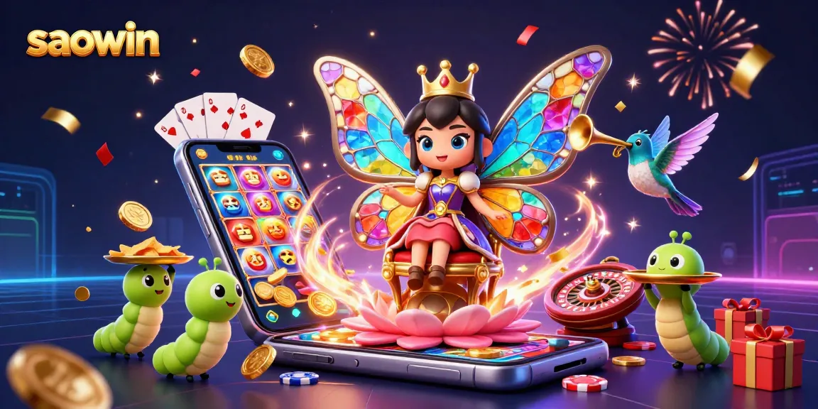 Experience vibrant gaming excitement with saowin in this colorful, dynamic casino scene.