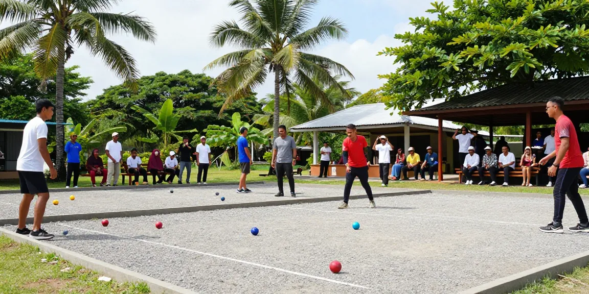 Players enjoying an exciting petanque match at fopikotaparepare.org's vibrant outdoor court, showcasing community engagement.