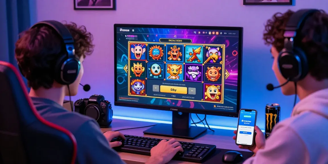 Exciting online gaming scene featuring depo pulsa 10k tanpa potongan, illustrating vibrant slot games, gaming gear, and an enthusiastic player.