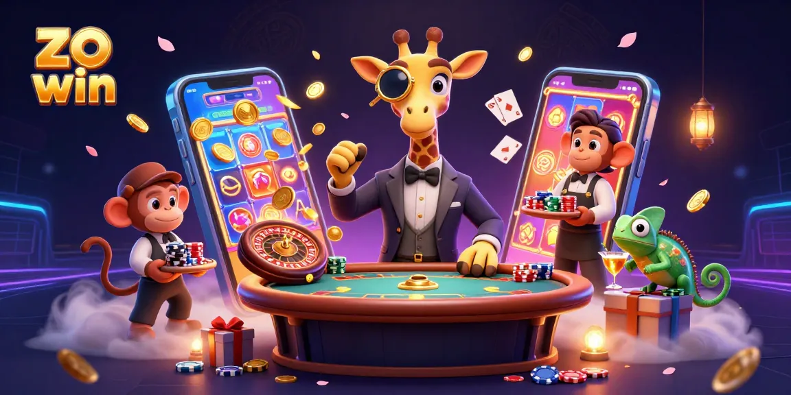 Win big at zo win with vibrant slot games and exciting casino action in a rich illustration.