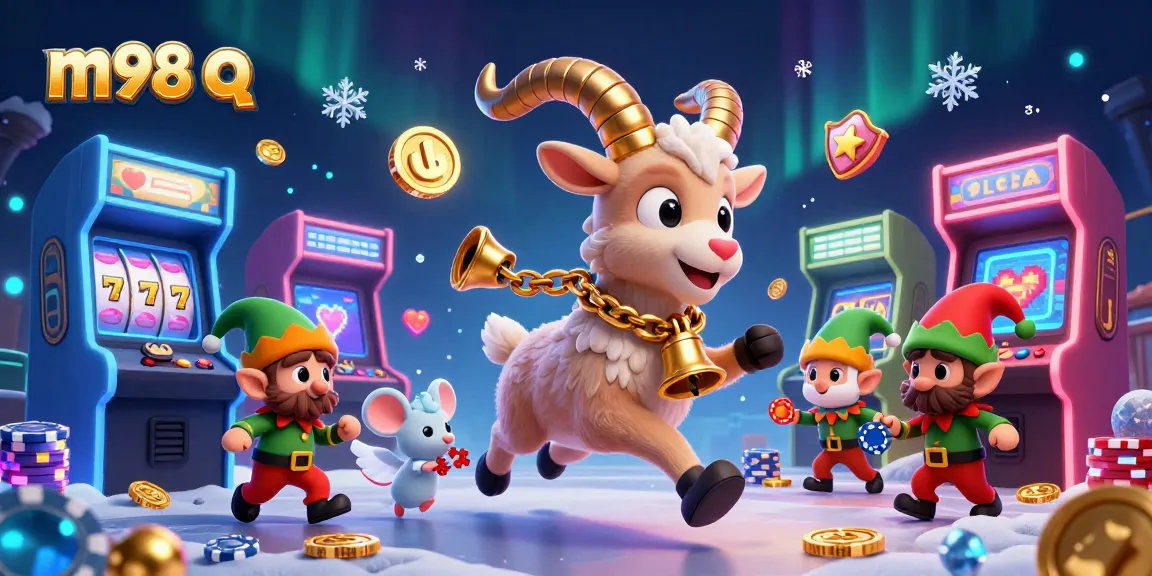 Engage in thrilling games at m98 q with festive characters in a vibrant casino scene