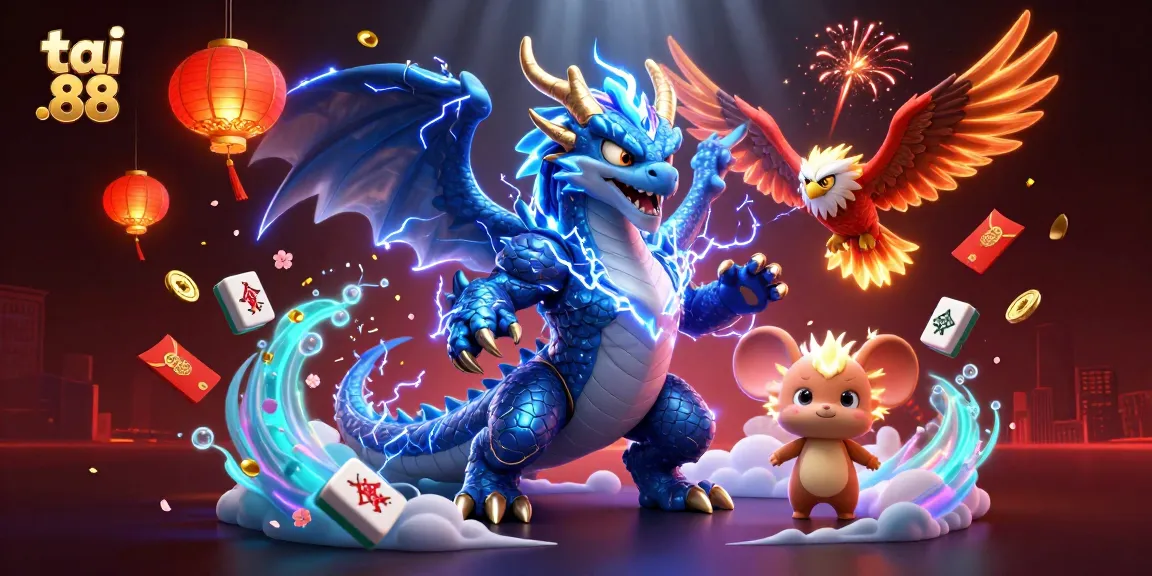 Join the excitement at tai go 88 with a thrilling 3D fantasy casino scene bursting with dynamic game elements.