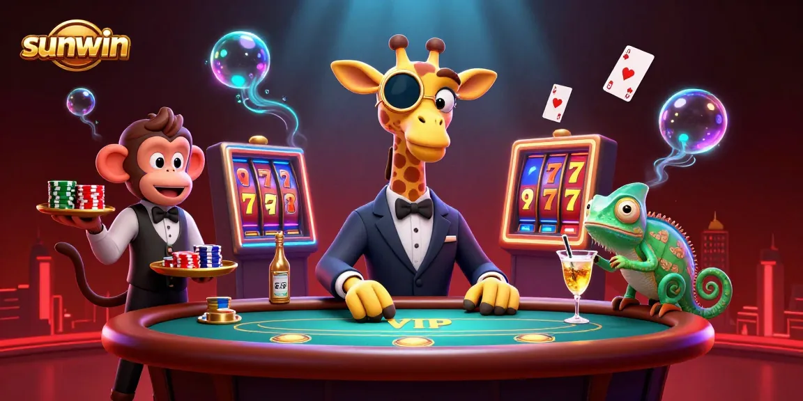 Engage with sunwin's thrilling slots featuring a high-roller giraffe at a vibrant casino
