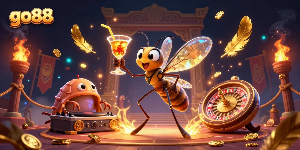 Experience the excitement of go88 with a vibrant 3D casino scene featuring a unique mosquito mascot.