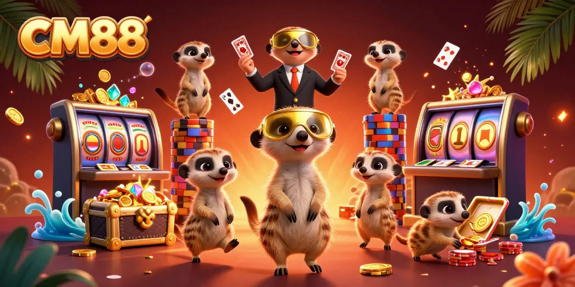Experience the thrill of CM88 as meerkats manage an exciting casino scene with lively gaming action and vibrant elements.