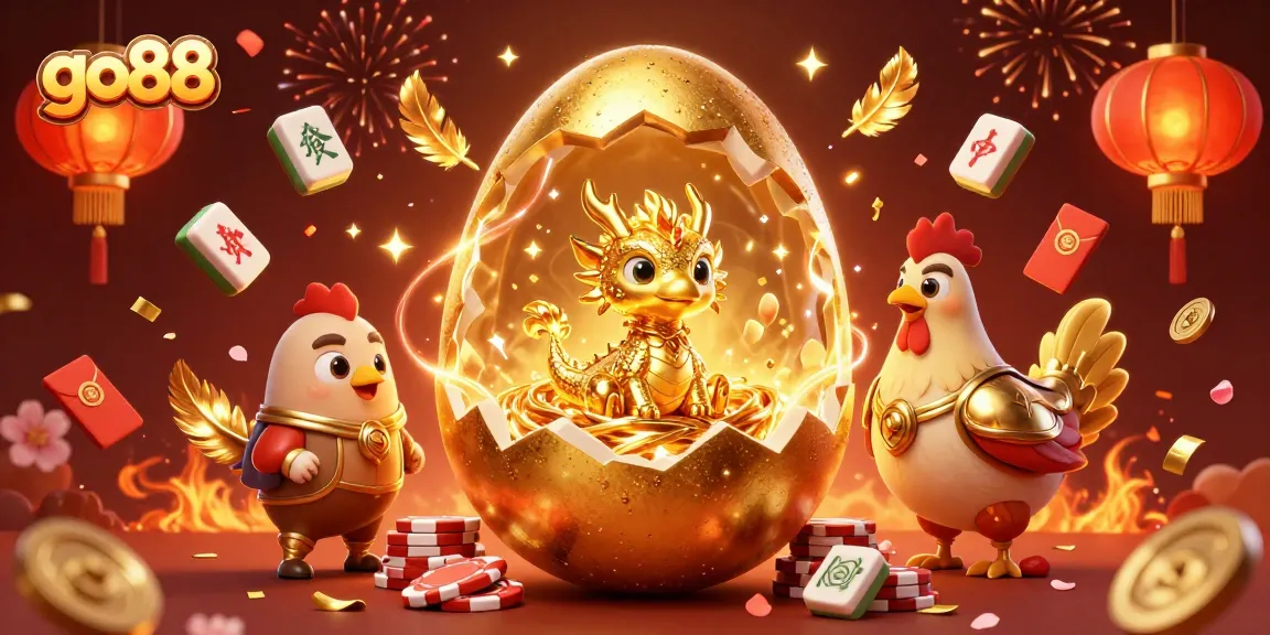 Join go88 for thrilling casino action as a golden dragon guardians poker chips amidst a festive backdrop.