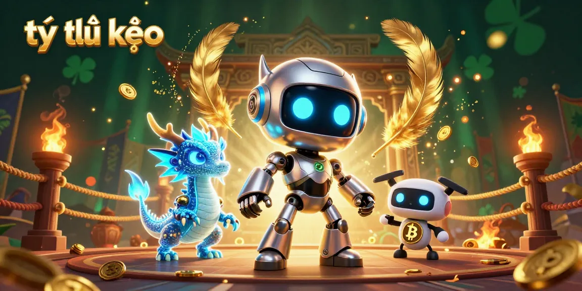 Betting on tỷ lệ kèo with a vibrant 3D illustration featuring a cyberpunk robot and a holographic dragon.